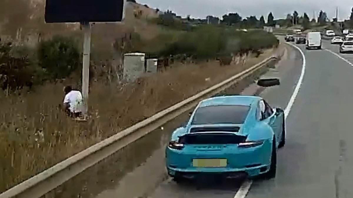 Wannabe fraudster, 33, who tried to claim £74,000 after lorry smashed into his Porsche is caught out... because dashcam snapped him 'hiding in bushes'