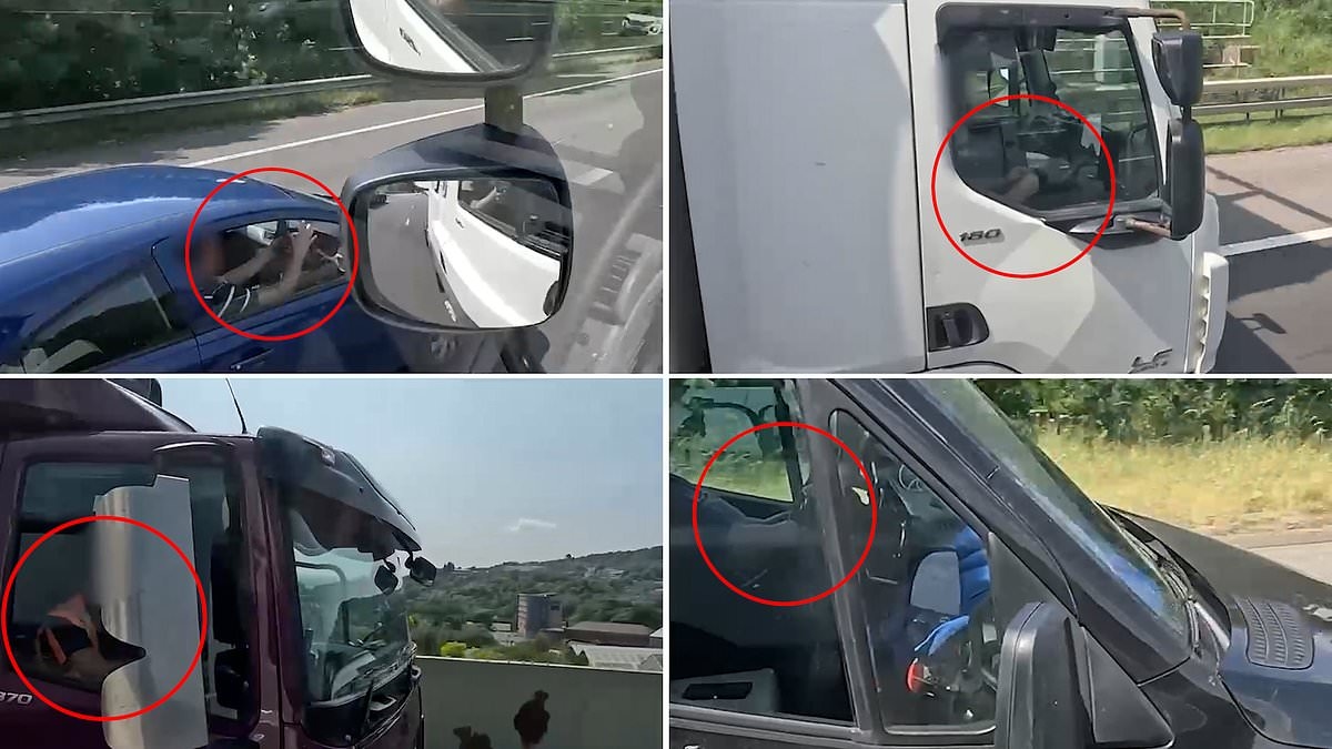 Caught in the act! Undercover police lorry snaps over 100 reckless motorists in one day using their phones, rolling cigarettes and not wearing seatbelts while driving