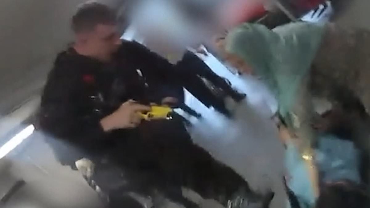 Armed police officer filmed kicking suspect in the head in Manchester Airport brawl denies aiming another stamp at him