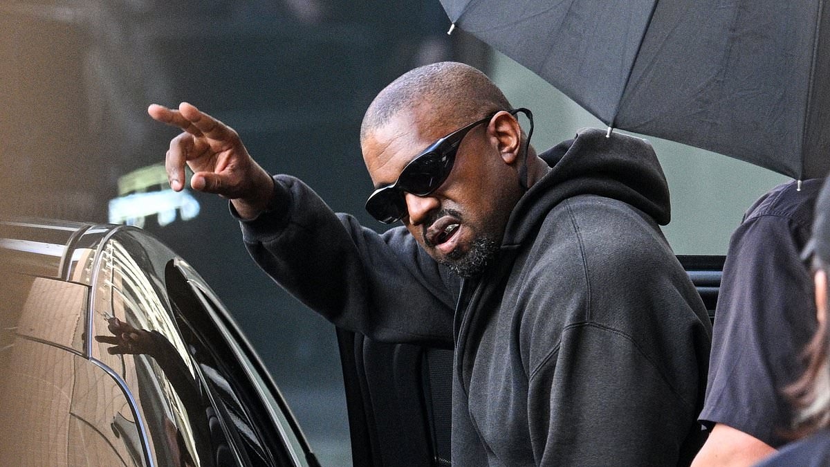 Kanye West flashes a peace sign as he lands in Shanghai with Bianca Censori after fleeing LA following sexual assault claim from his ex-assistant