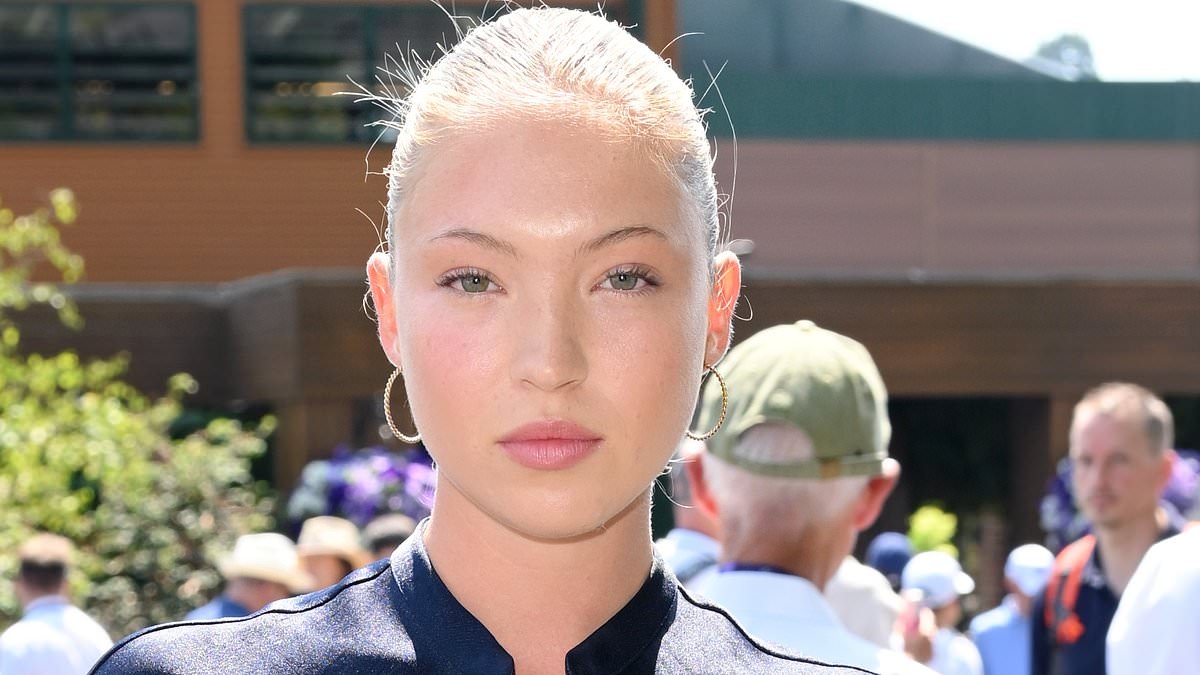 Lila Moss cuts a sophisticated figure in a chic navy dress as she arrives at Wimbledon for the men's singles final after enjoying Ibiza trip with mum Kate