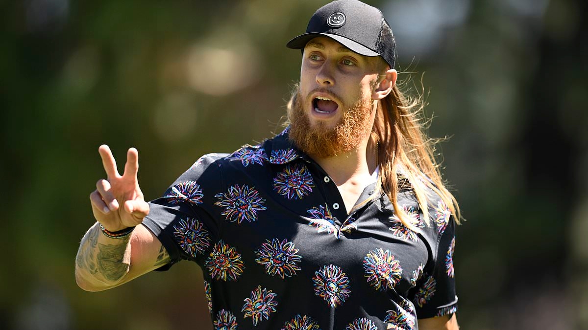 Shocking moment NFL star George Kittle drop kicks rival during star-studded golf tournament