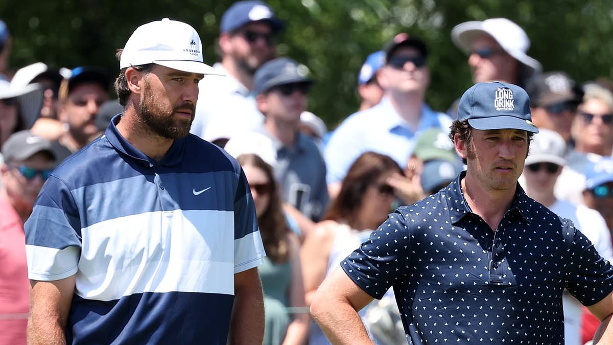 EXCLUSIVE Taylor Swift's pal supports husband Miles Teller at star-studded golf tournament... but there's no sign of singer with Travis Kelce