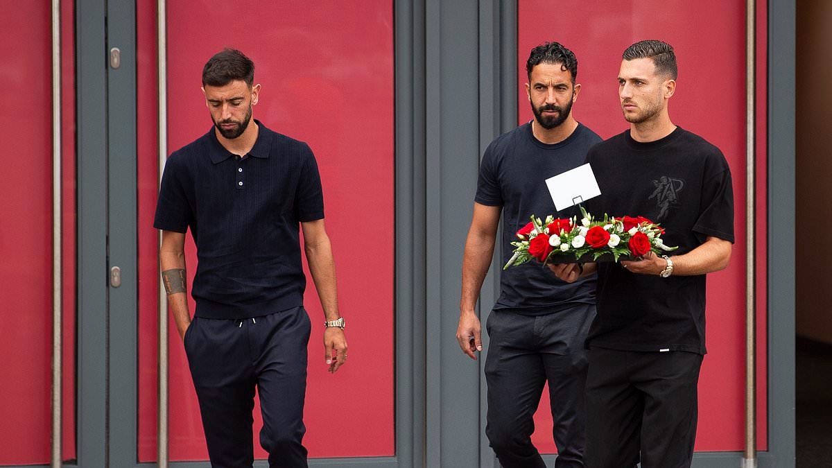 Bruno Fernandes, Diogo Dalot and Ruben Amorim lay flowers at Anfield memorial as Man United pay tribute to Liverpool star Diogo Jota and his brother Andre Silva