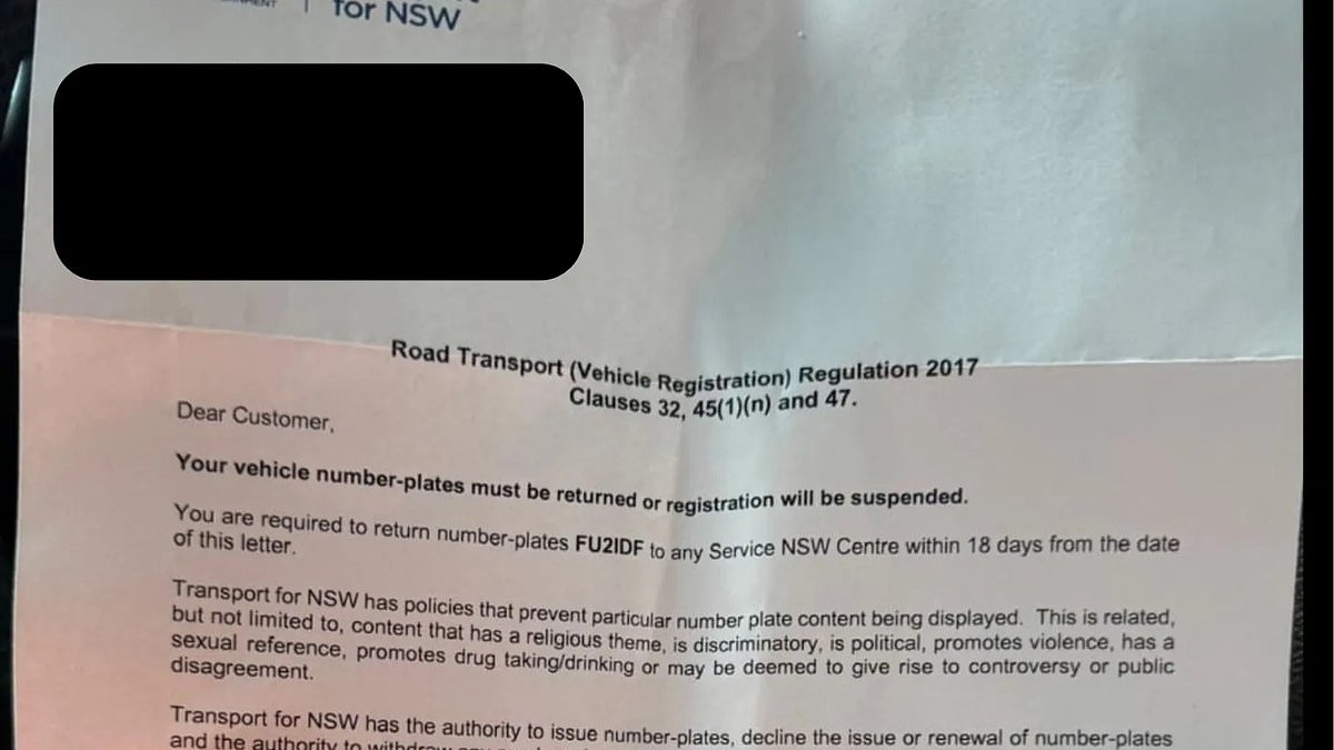 Transport for NSW threatens to deregister Sydney driver's car over numberplate