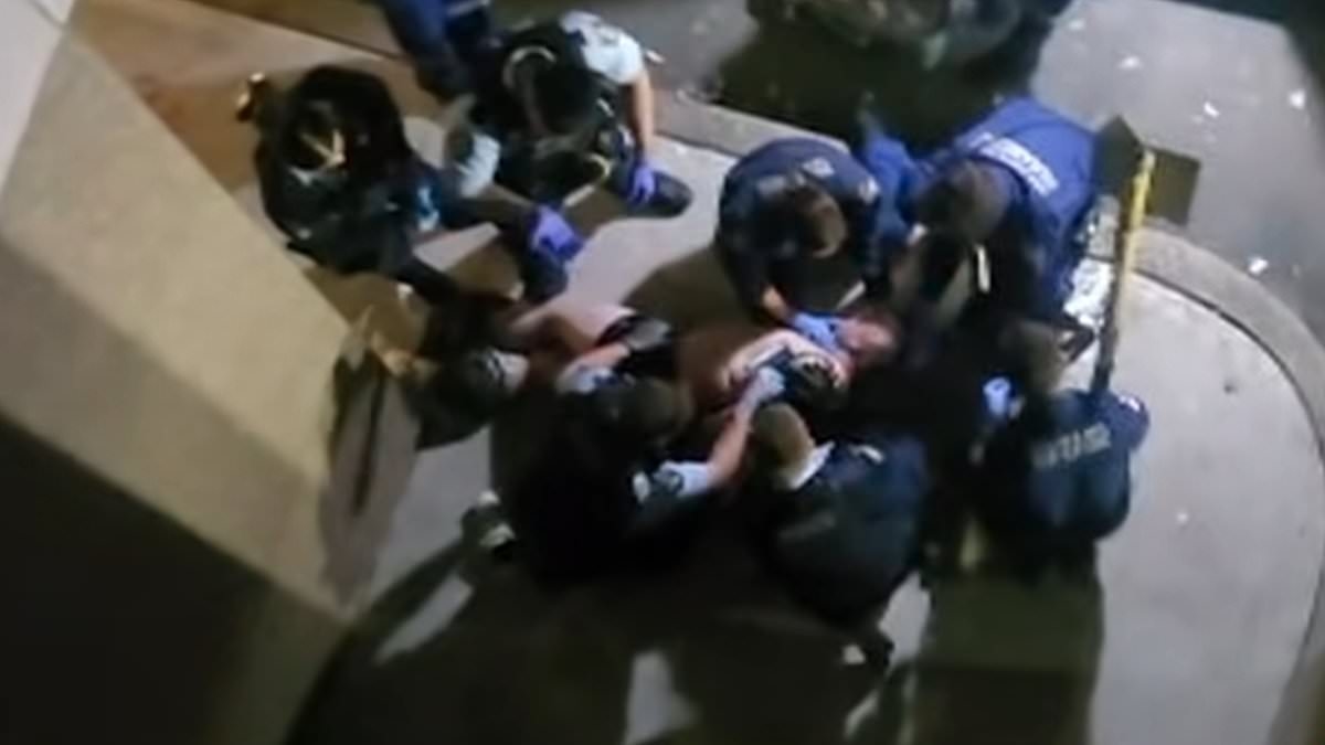 Disturbing footage shows the moment police pin distressed man on the ground before died on way to hospital