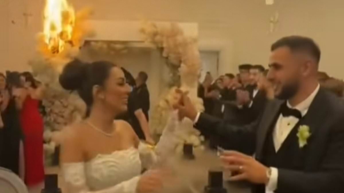 Shock as lavish wedding venue goes up in flames while blissfully unaware newlyweds enjoy their first dance