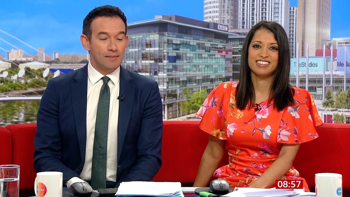 BBC Breakfast presenters Luxmy Gopal and Ben Bland are left stunned after 'impatient guest' attempts an early exit from the studio floor