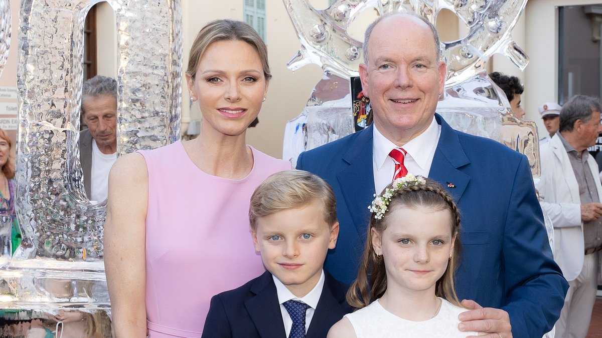 Princess Charlene of Monaco joins husband Prince Albert and their children, Jacques and Isabella, to celebrate his 20-year reign