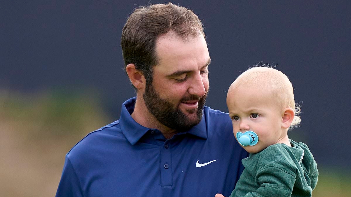 Open champion Scottie Scheffler reveals one-year-old son is ALREADY swinging a golf club as he celebrates triumph with family