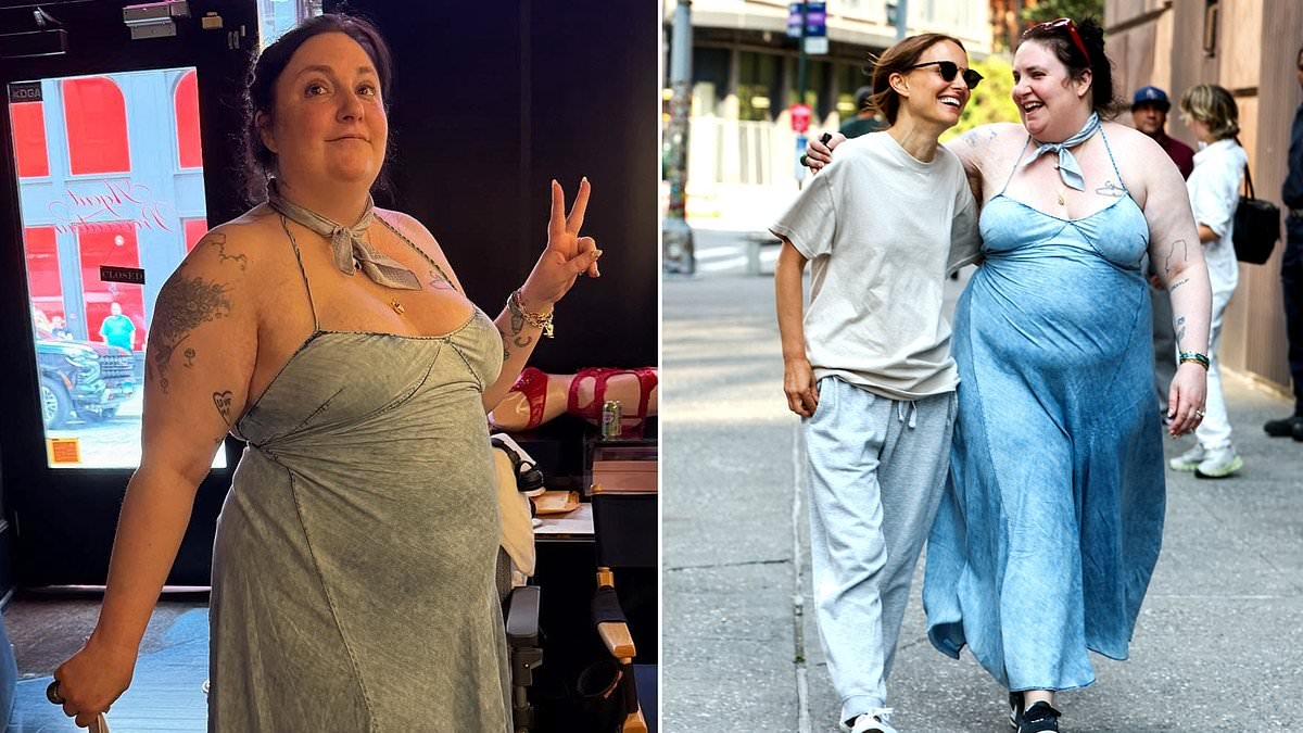 Braless Lena Dunham embraces Natalie Portman while filming new Netflix rom-com