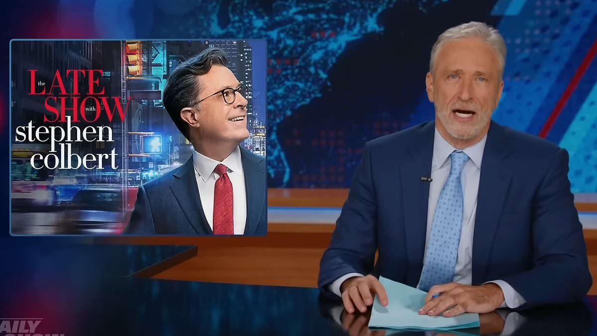 Jon Stewart admits his talk show is past its peak as he pays tribute to fired Steven Colbert