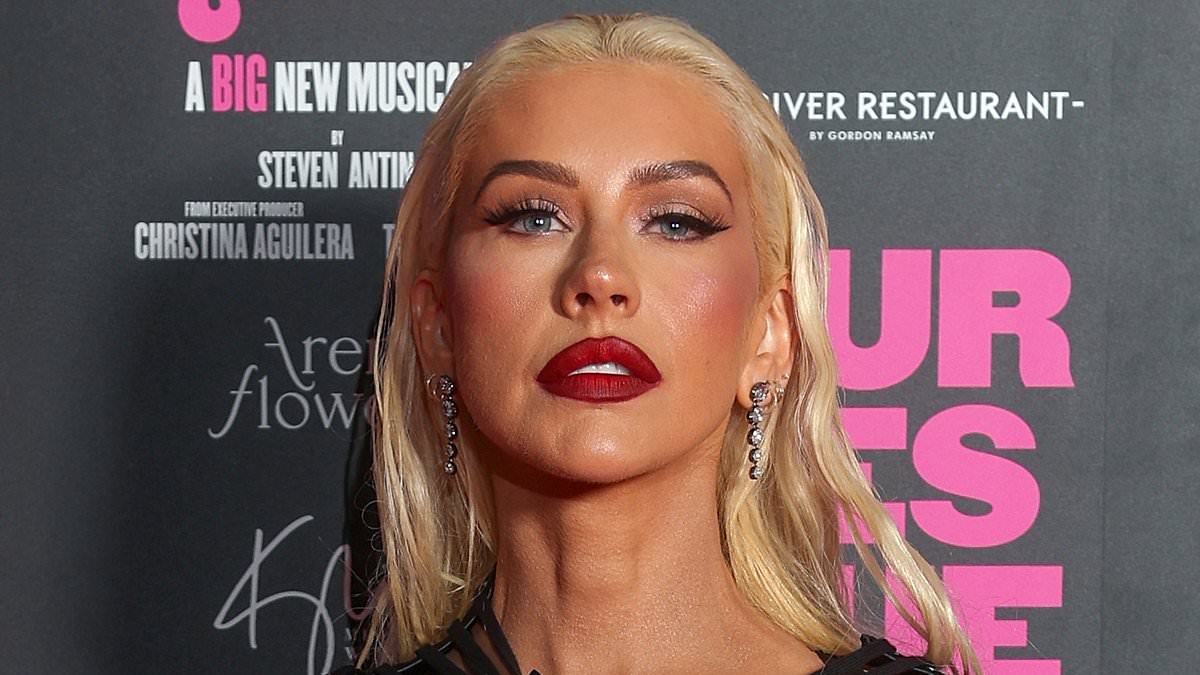 Christina Aguilera, 44, flashes her underwear beneath a daring black string dress as she leads stars at the Burlesque: The Musical world premiere in London
