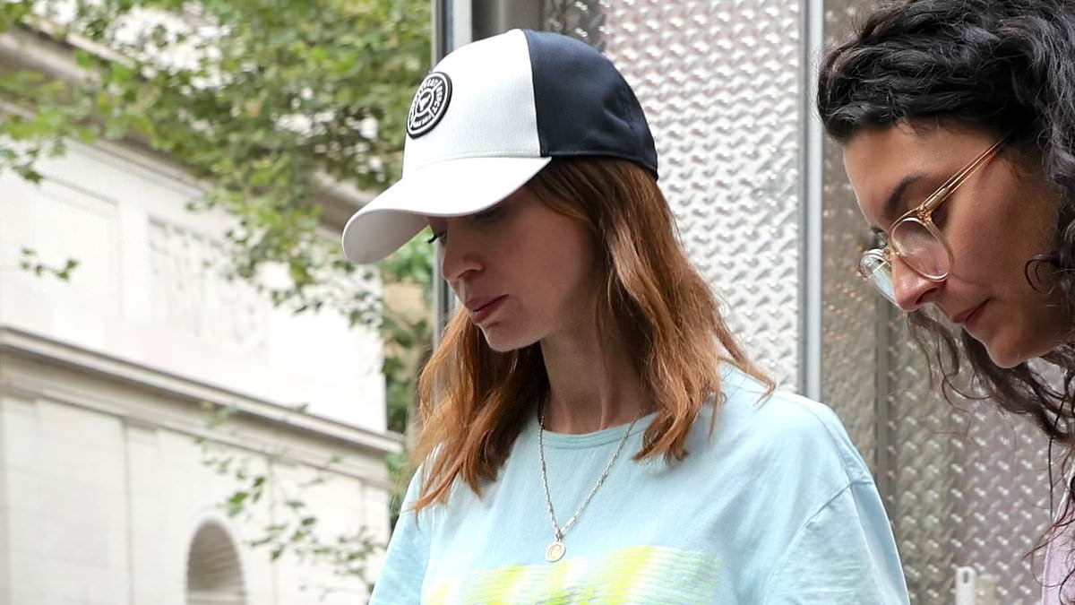 Emily Blunt cuts a casual figure in a T-shirt and jeans as she departs the set of The Devil Wears Prada 2 in NYC