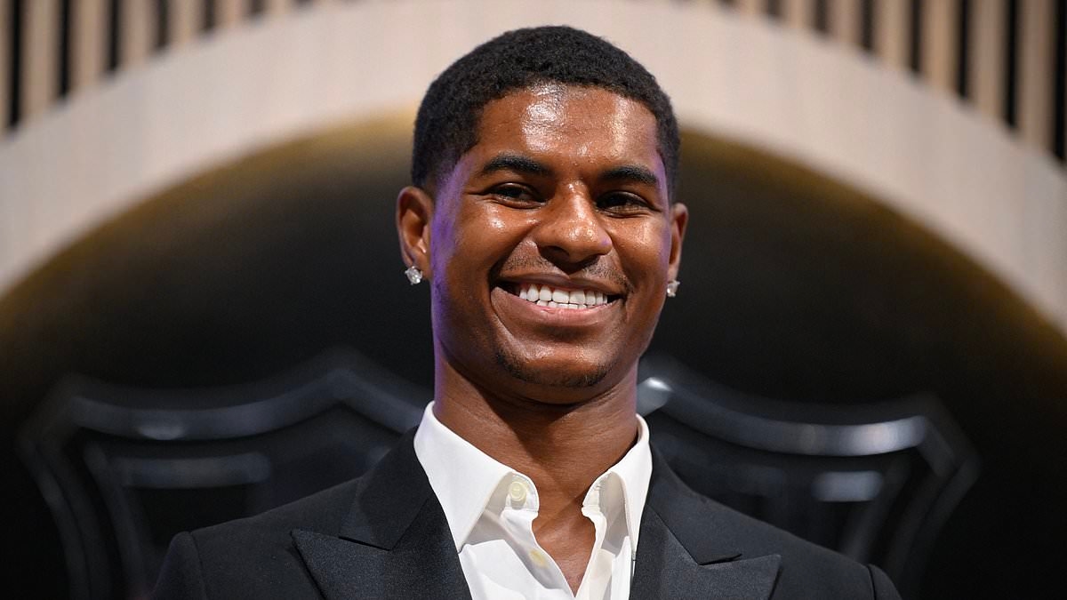 Grinning Marcus Rashford has fans spotting his remarkable glow-up at Barcelona unveiling compared to 'rough' Aston Villa photos