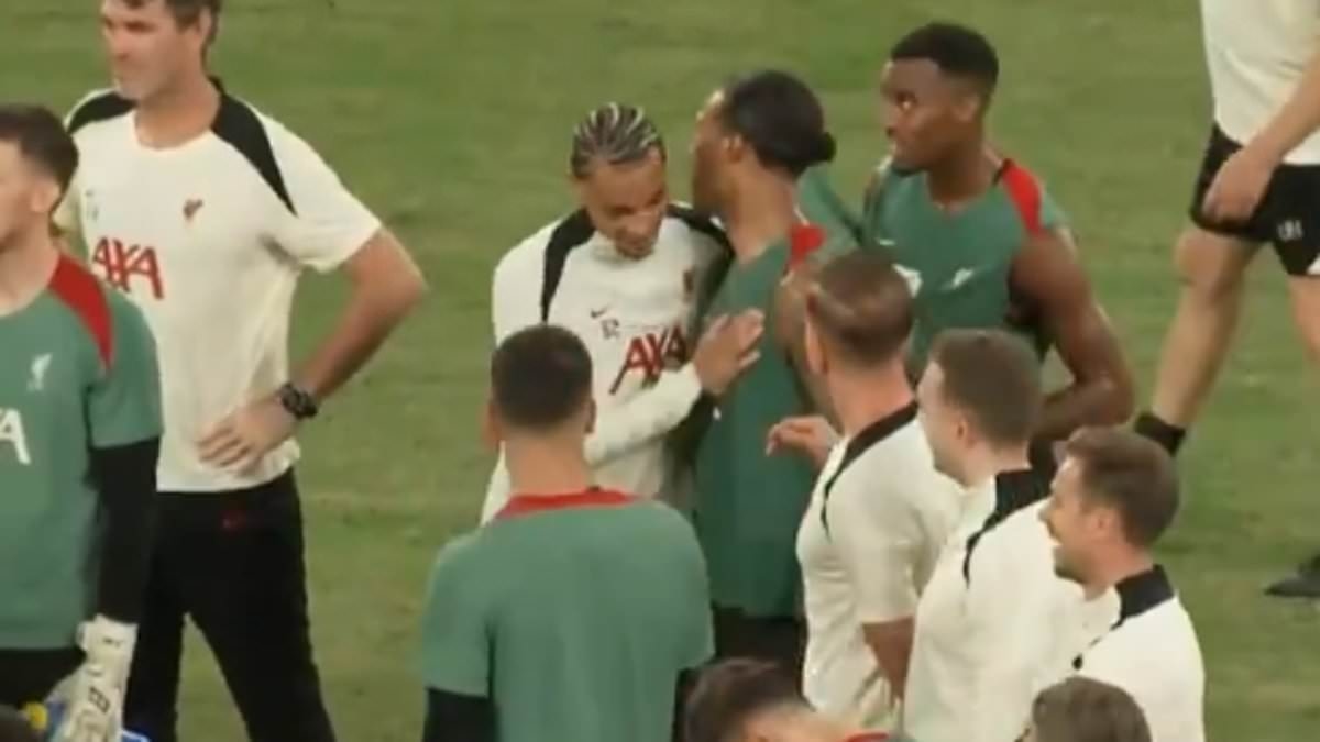 Hugo Ekitike meets new Liverpool team-mates for first time on pitch in Hong Kong after training drill that saw Mo Salah floor wantaway Luis Diaz with crunching tackle