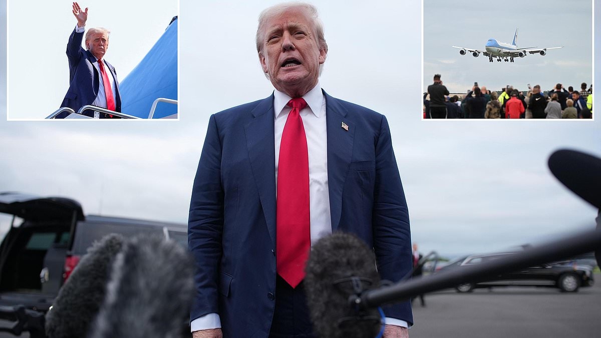 Massive security operation kicks in as the US President touches down in Scotland to huge cheering crowds... with only a limp handful protesters