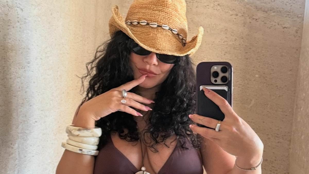 Vanessa Hudgens gives glimpse of her baby bump in a bikini after announcing she's expecting second child