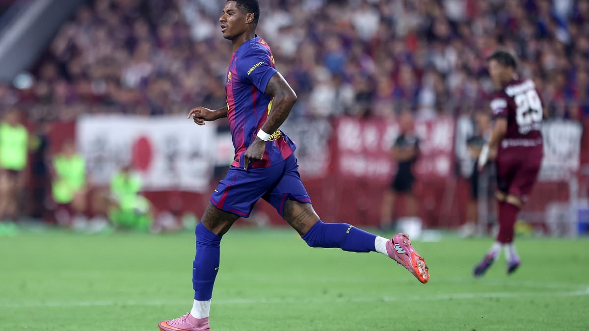 Marcus Rashford makes first Barcelona appearance in short-lived cameo – as he is subbed on and off during pre-season friendly after completing loan move from Man United