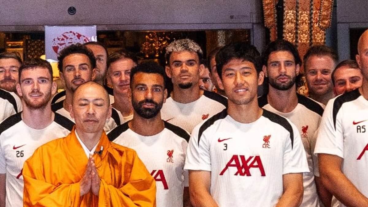Luis Diaz is STILL with the Liverpool squad as they visit Buddhist temple in Japan - despite Reds agreeing £65.5m deal with Bayern Munich for his sale