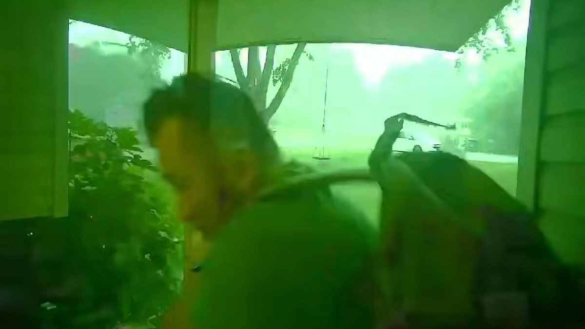 Missouri dad filmed walking out his front door just as lightning struck family's yard