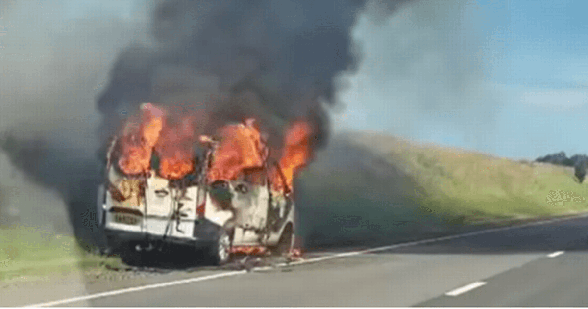Dramatic moment van bursts into flames on busy Scots road