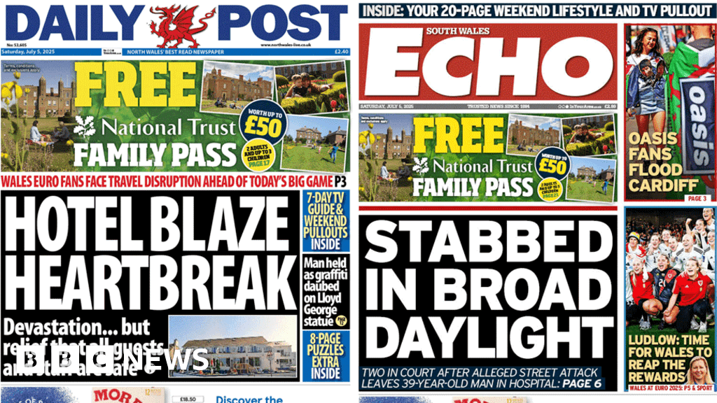 Wales' papers: Hotel blaze and stabbed in broad daylight