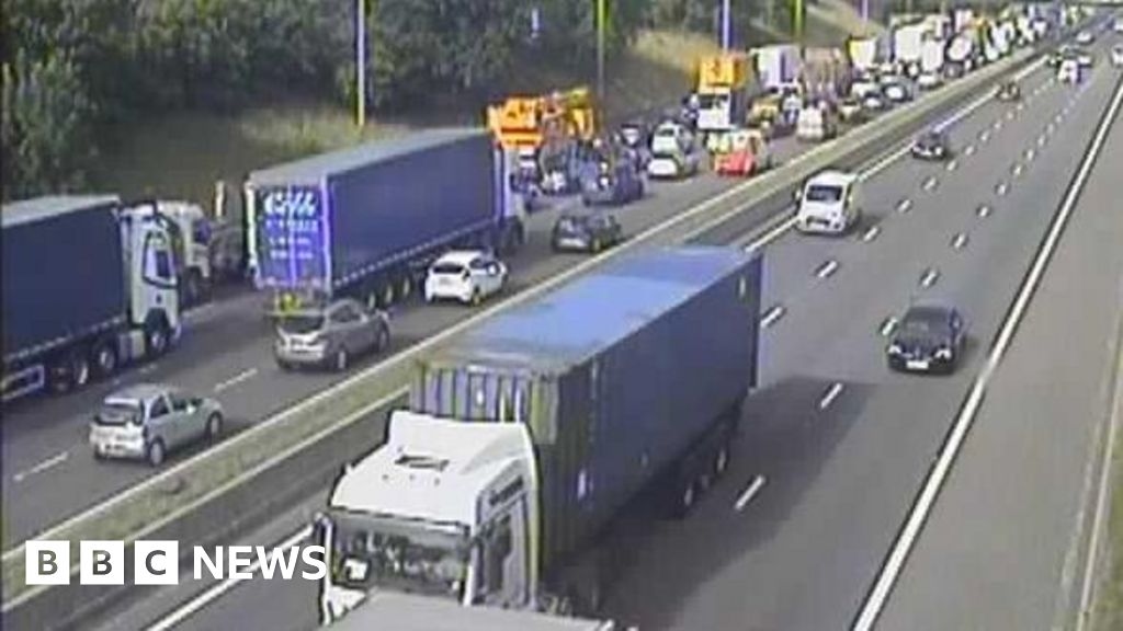 Lorry fire causes delays on M62 near Huddersfield