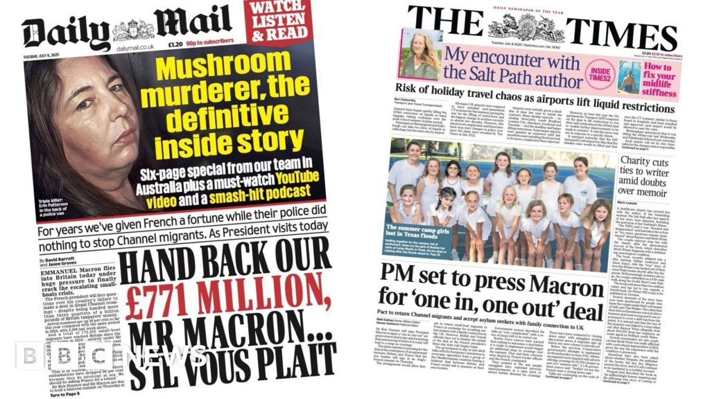 Newspaper headlines: 'PM to press Macron' and 'mushroom murders' trial