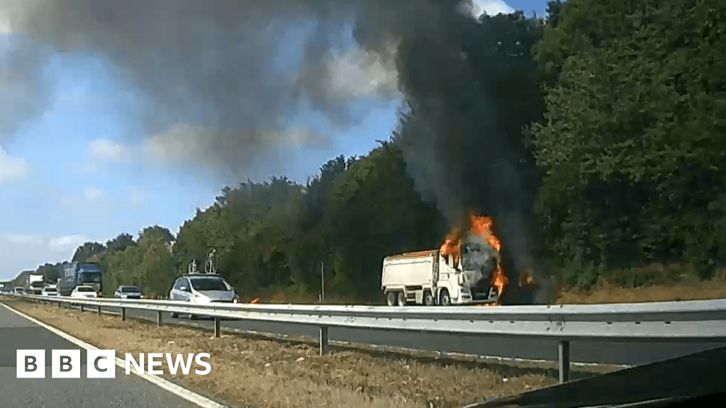 Traffic delays on M5 as lorry bursts into flames near Bridgwater