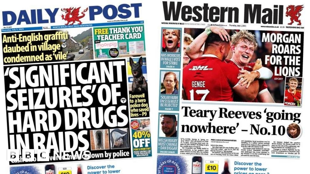 Wales' papers: 'Significant seizures' in drug raids and Morgan roars for Lions