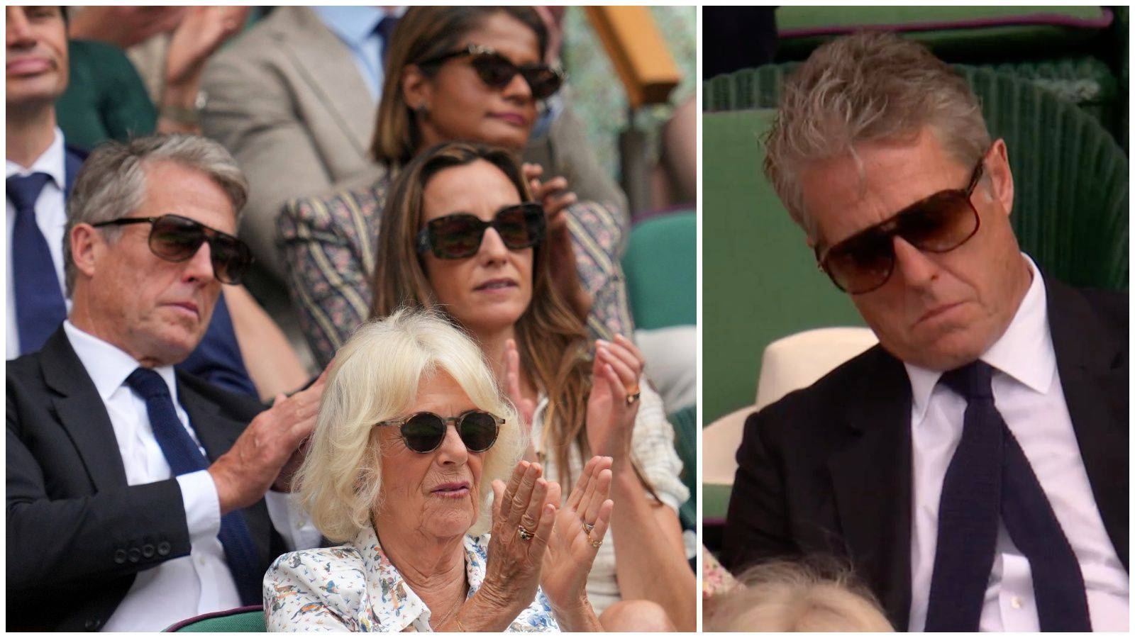 Nodding (off) Hill: Actor Hugh Grant seemingly dozes off in Royal Box during Wimbledon match between Novak Djokovic and Flavio Cobolli
