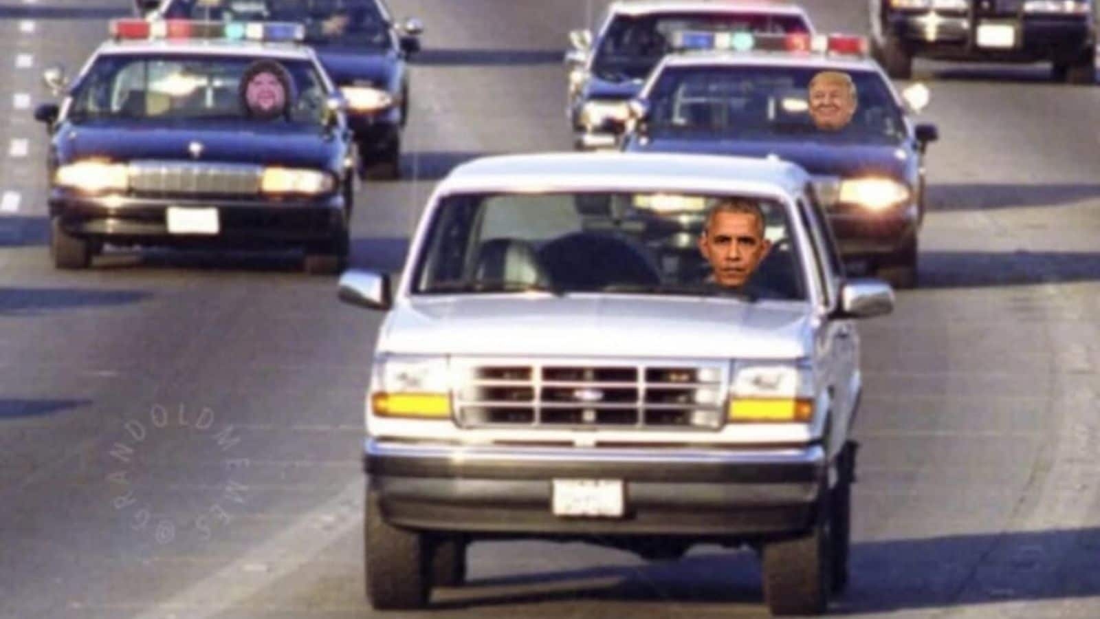Trump escalates attacks on Barack Obama with OJ Simpson-chase inspired doctored image