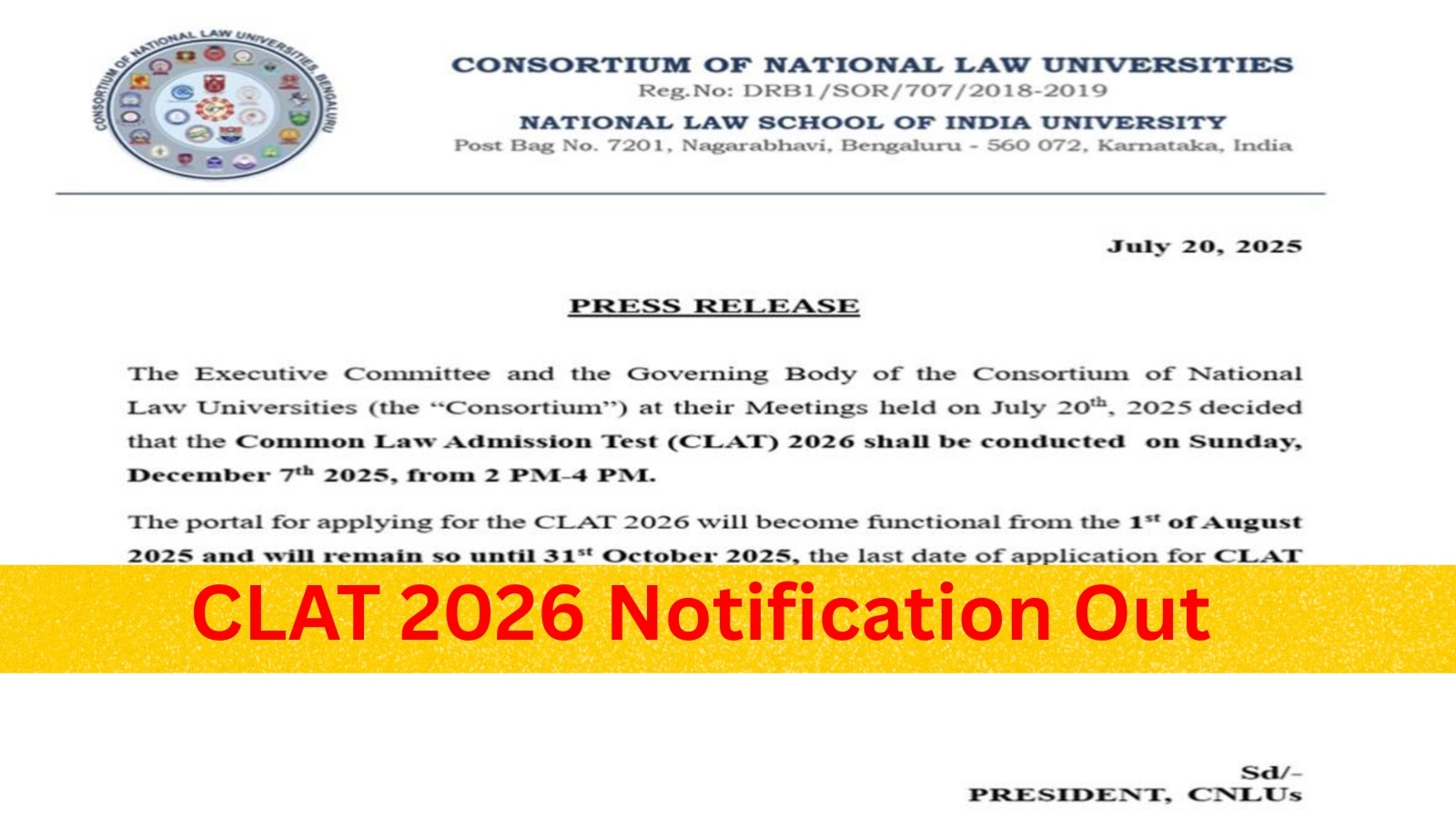 CLAT 2026: Exam date announced; registration to start on August 1