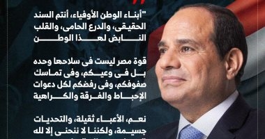 كلمة الرئيس السيسى بذكرى 30 يونيو: لن نحيد عن طموحاتنا فى وطن كريم (إنفوجراف)