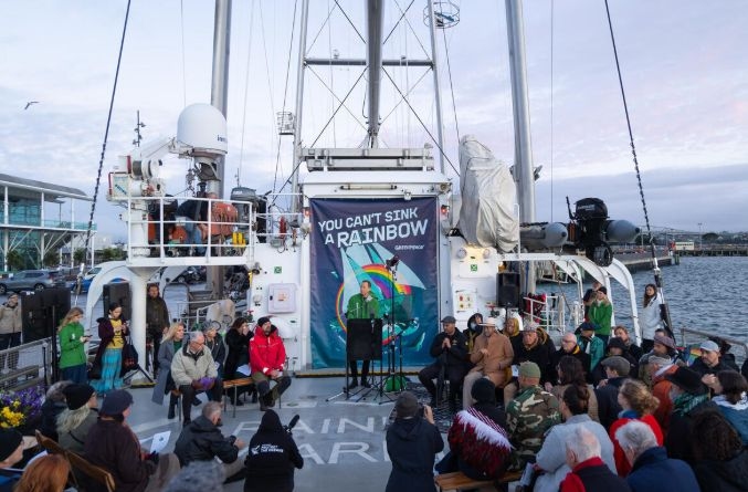 Greenpeace Holds Dawn Commemoration Of 40 Years Since Rainbow Warrior Bombing, Death Of Photographer Fernando Pereira