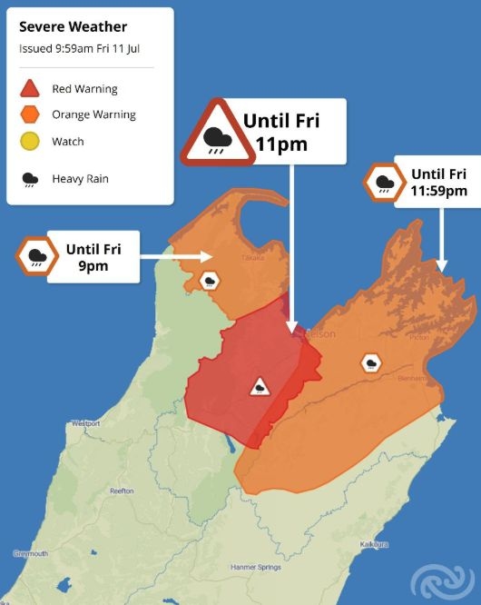 MetService Issues Red Warning For The Tasman District