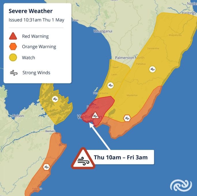 Red Warning Issued For Winds In Wellington