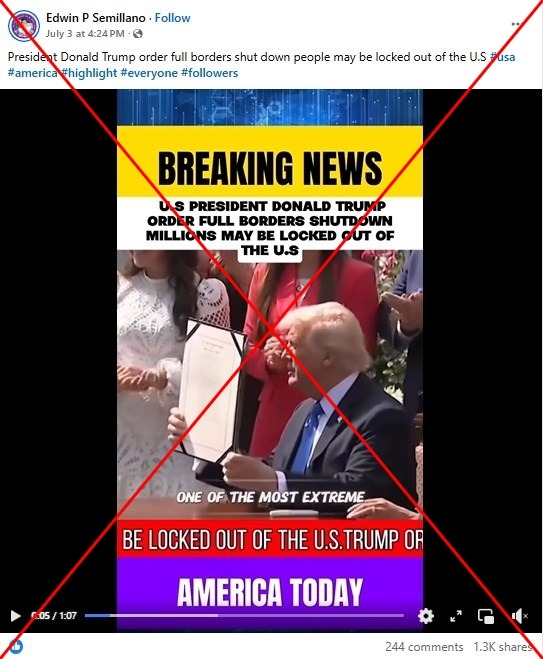 Posts share hoax report Trump ordered 'total border shutdown'