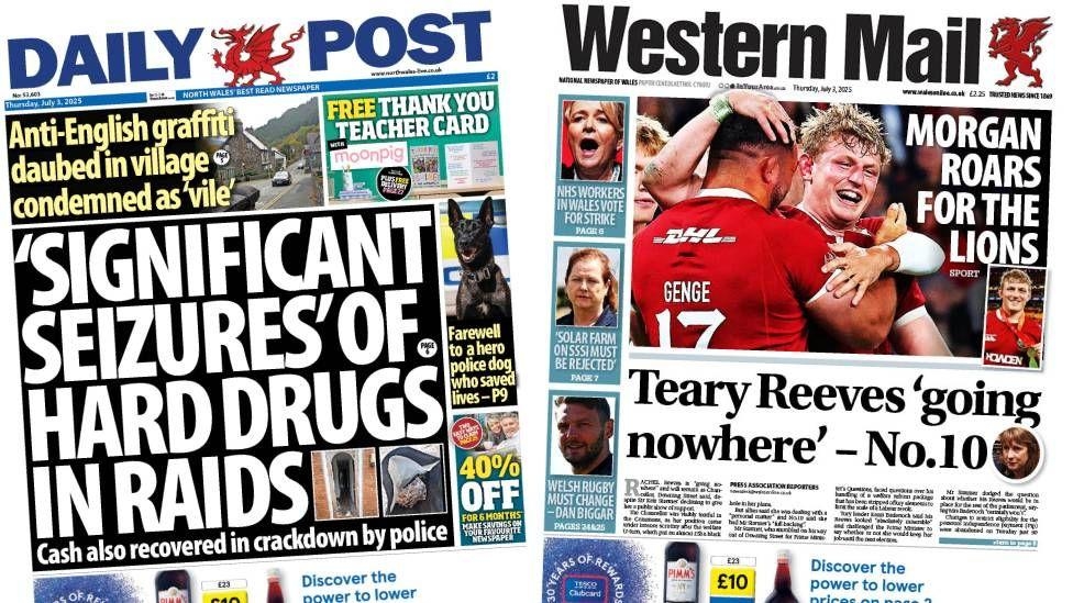 Wales' papers: 'Significant seizures' in drug raids and Morgan roars for Lions