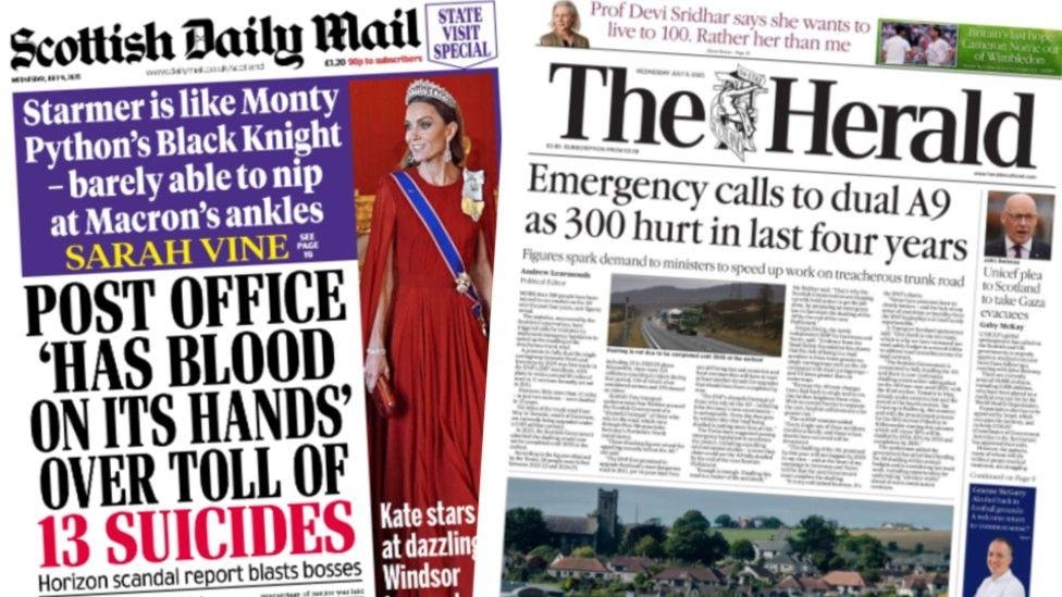 Scotland's papers: Post Office scandal deaths and A9 dualling