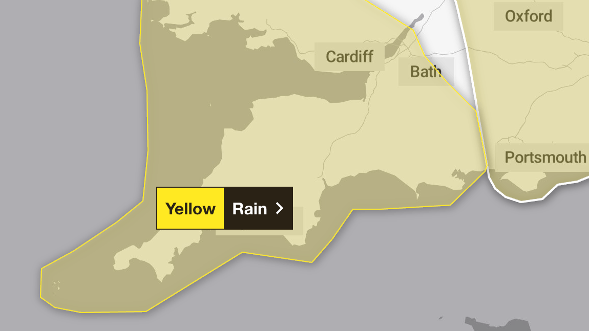 Devon and Cornwall rain warning brought forward