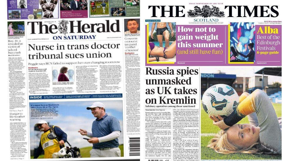 Scotland's papers: Tribunal nurse sues union and Russian spies 'unmasked'