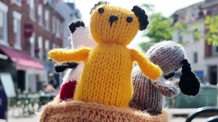 Knitted TV toppers adorn town centre