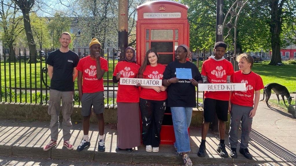 Bleed kit and defibrillator installed in phone box