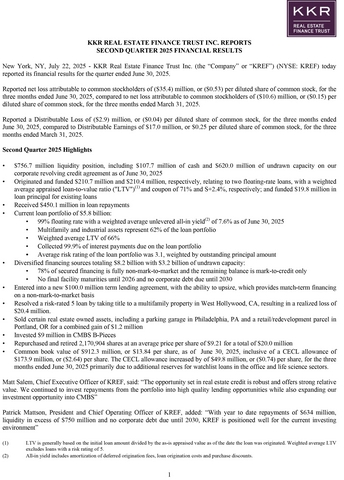 KKR Real Estate Finance Trust Inc. Reports Second Quarter 2025 Results