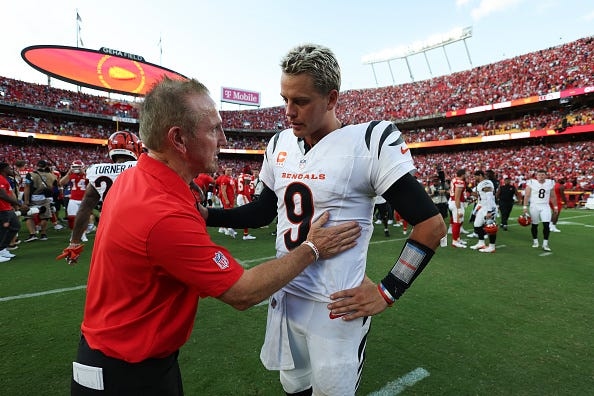 Steve Spagnuolo, Chiefs defensive coordinator, tells Joe Burrow he's second-best NFL QB