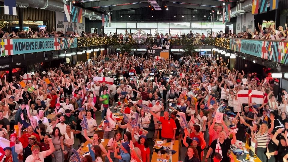 Fans in England celebrate Women's Euro 2025 final win