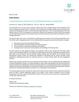 LUCARA ANNOUNCES STRATEGIC SHIFT IN UNDERGROUND PROJECT MANAGEMENT
