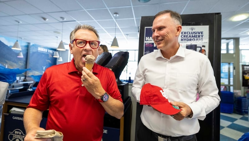So what's University of Utah President Taylor Randall doing at the BYU Creamery?